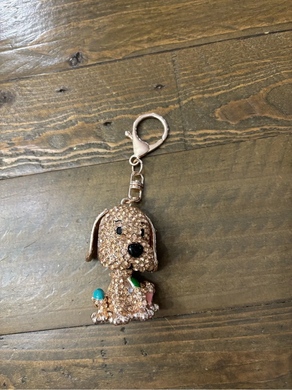 Sparkling Rose Gold Dog Keychain Charm